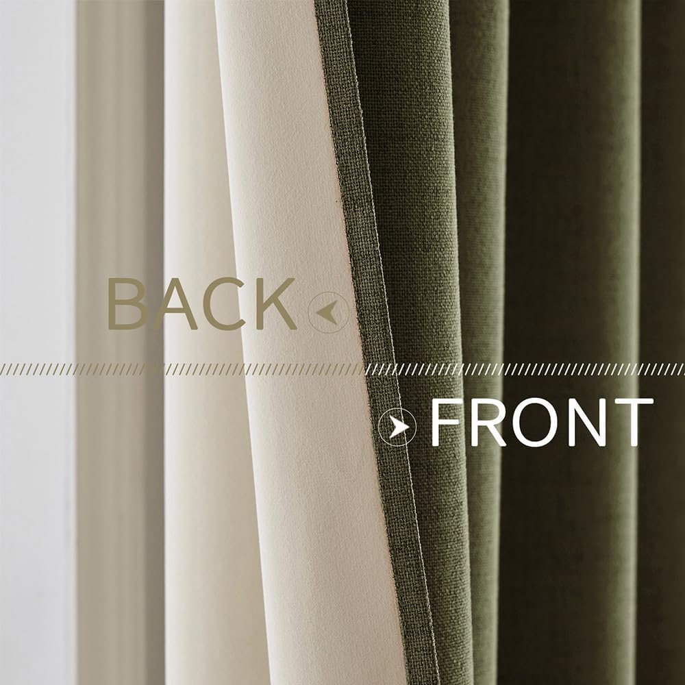 MIULEE Blackout Curtains - 100% Thermal Insulated Light Olive Green Drapes | 52x90 Inch (2 Panels)