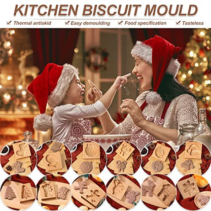 Christmas Wooden Cookie Stamp Mold Set - 12 Holiday Patterns for Baking