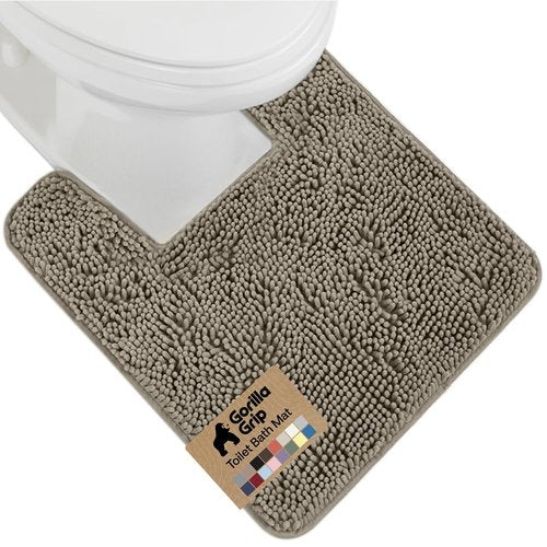 GORILLA GRIP Plush Absorbent Shaggy Chenille Bath Rug Mat for Square Toilet Base with Rubber Backing, Machine Washable Rugs, Soft Microfiber Contour Mats for Toilets, Bathroom Decor, Latte