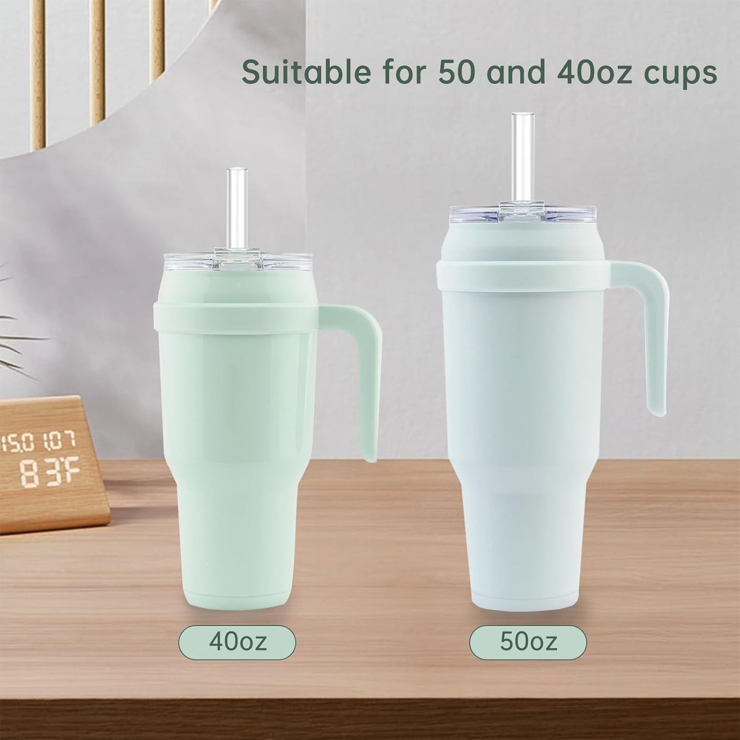Reduce Replacement Straws - 5 Pack Reusable Straws with Cleaning Brush for 50 oz & 40 oz Tumblers | Clear Plastic