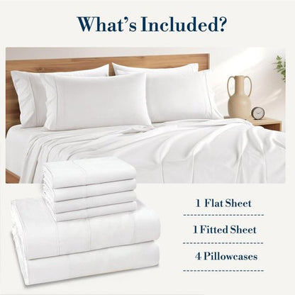 Casa Platino Queen Sheets Set –100% Cotton Queen Sheets with 4 Pillowcases, Lightweight Feel & Secure Fit, Crisp & Breathable Percale Weave with 15" Deep Pocket, Soft and Cozy – Pure White