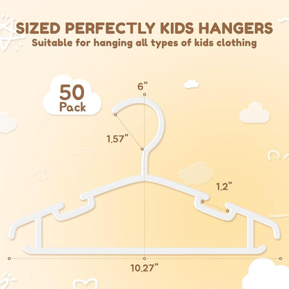 VILICK Kids Plastic Hangers - Non-Slip Baby Clothes Hangers for Infants | 50 Pack, White