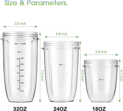 NutriBullet 32oz Replacement Cups - Upgrade with Flip-Top To-Go Lid & Rubber Gaskets | 2-Pack
