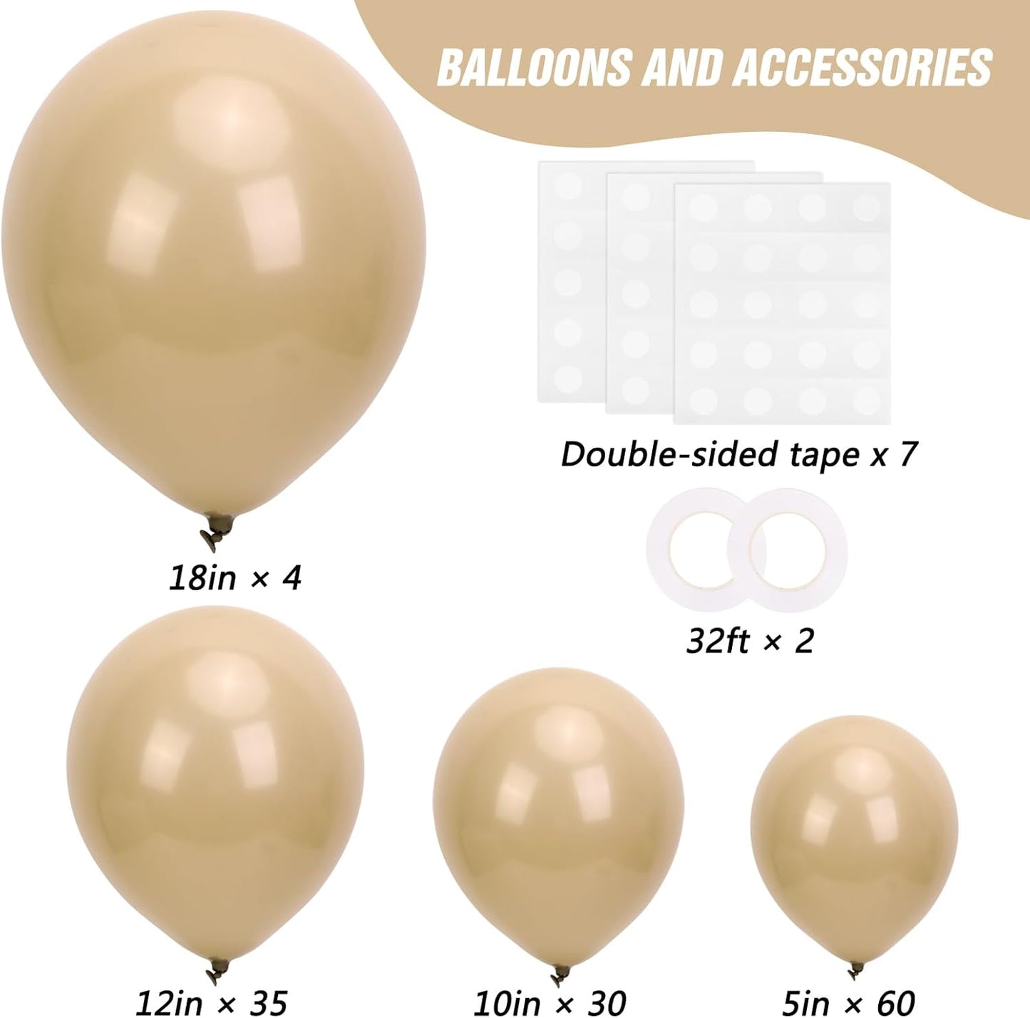 RUBFAC Vanilla Brown Beige Balloons - 129-Piece Neutral Boho Garland Kit for Weddings & Parties