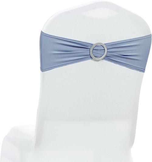 MDS Spandex Chair Sashes - Premium Stretch Covers with Buckle Slider | Universal Fit - Dusty Blue, Pack of 100