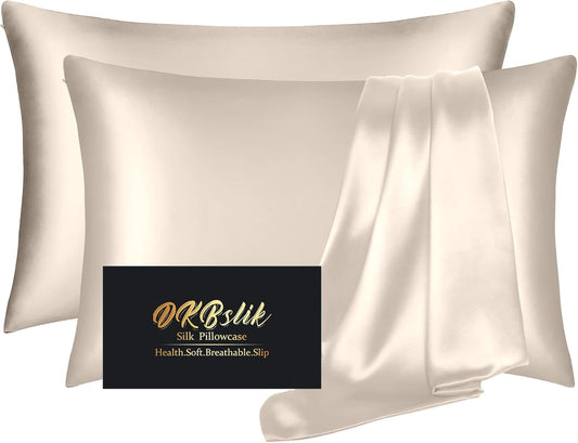 Skiennix Mulberry Silk Pillowcase Set - Anti-Acne & Hair Care | Queen Size, 2-Pack, Beige