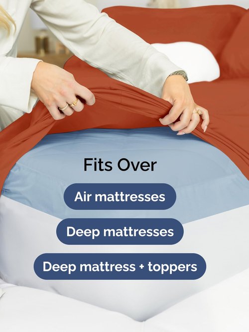 Extra Deep Split King Fitted Sheet - Hotel Luxury Single Fitted Sheet Only - Easily Fits 18 inch to 24 inch Mattress - Ultra Soft, Wrinkle Free w/Extra Deep Pockets - Breathable & Comfy - Terracotta