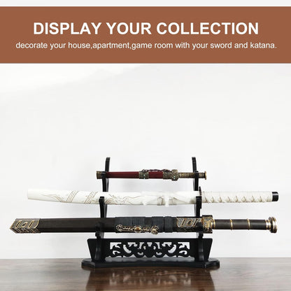 Saihisday Sword Stand - Three-Tier Katana Holder with Padded Support for Japanese Samurai Swords | Black Lacquer Finish