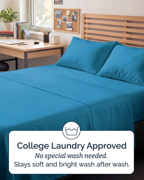 Full XL Bed Sheet Set by [Brand Name] - 4-Piece Soft, Breathable & Cooling Luxury Bedding - Deep Pockets, Fade & Wrinkle Free - Denim Blue