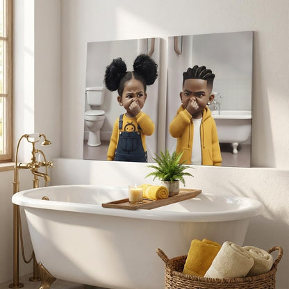 Regine Switzerland Funny Bathroom Canvas Wall Art - Cute Black Kids Stank Face Decor | 8x10in Prints