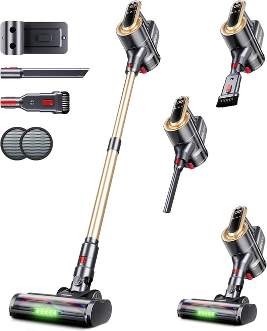 RENDOW Cordless Vacuum Cleaner - 550W Powerful Suction | 65 Minutes Runtime, LED Display, Anti-Tangle for Pet Hair & Hard Floors