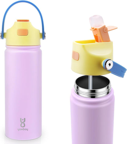 Skiennix 18 Oz Insulated Water Bottle - Leakproof Stainless Steel with Straw Lid & Easy Carry Handle | Pink