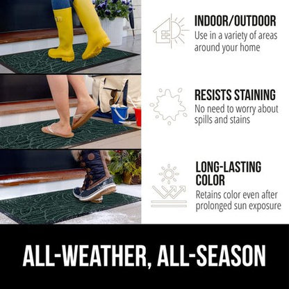 GORILLA GRIP Waterproof All-Season WeatherMAX Doormat - Natural Rubber, Stain & Fade Resistant, 29x17, Green Palm