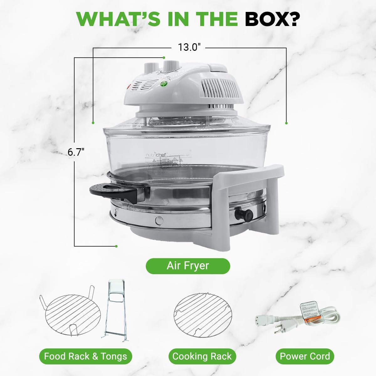 NutriChef Air Fryer - 13 Quart Infrared Convection Halogen Oven | Quick & Healthy Cooking in White
