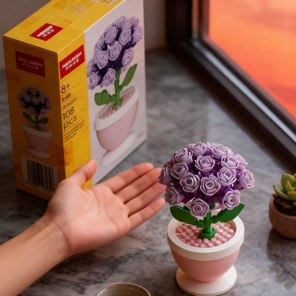 Serene Hydrangea Artificial Purple Floral Arrangement - Chic Desk & Window Sill Planter
