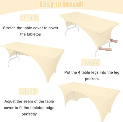 Fivenl Spandex Rectangle Tablecloths - 72 x 30 Inch Beige Fitted Covers for 6FT Tables | Washable for Events