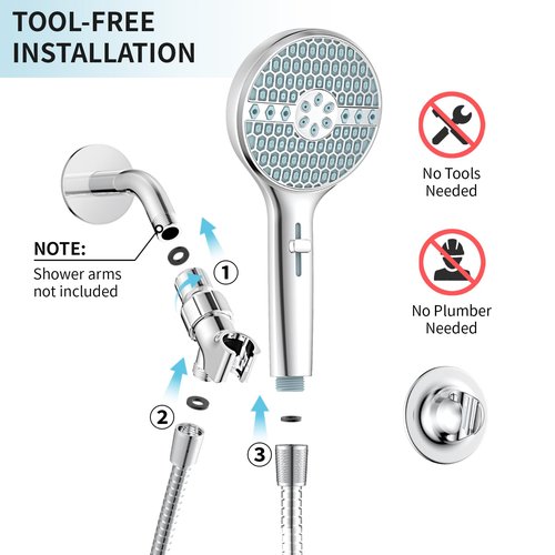 Handheld Shower Head High Pressure, 9-Spray Modes Showerhead With Power Wash, 71 Inch Extra Long Hose, Adjustable Bracket, Leakproof & Easy Install, Chrome