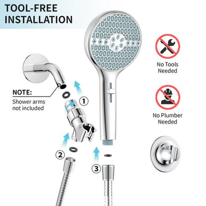 Handheld Shower Head High Pressure, 9-Spray Modes Showerhead With Power Wash, 71 Inch Extra Long Hose, Adjustable Bracket, Leakproof & Easy Install, Chrome