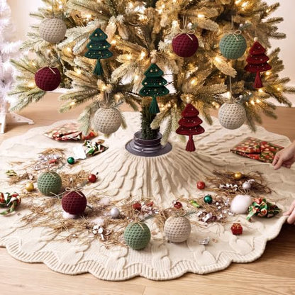 48 Inch Chunky Cable Knit Christmas Tree Skirt - Beige, Farmhouse Style