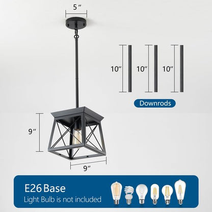 HuixuTe Black Farmhouse Pendant Lights, Industrial Kitchen Island Lighting, Rectangle Linear Cage Chandeliers for Kitchen, Dining Room Table