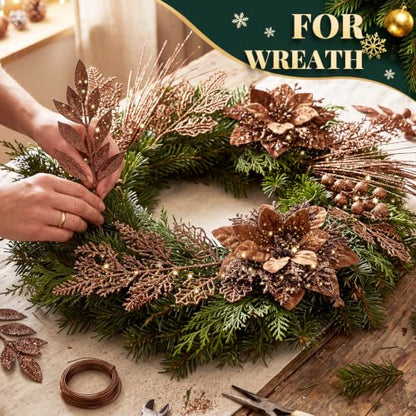 Glitter Bronze Christmas Picks and Sprays - 108 Pieces, 12 Styles - Holiday Decoration