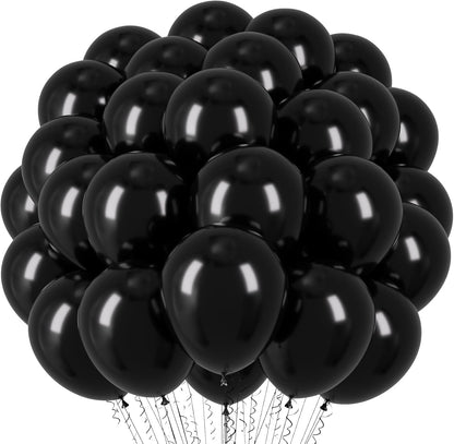 Voircoloria Black Latex Balloons - 12 Inch, 66-Pack for Graduation, Weddings, Birthdays & Celebrations