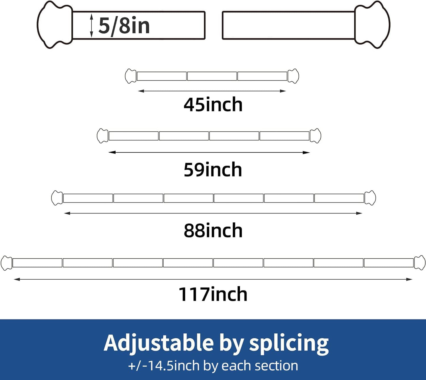 Skiennix Decorative Black Curtain Rod - Easy Install for Windows 30" to 45" | 5/8 Inch Size