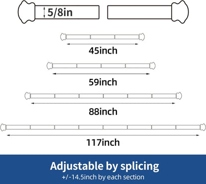 Skiennix Decorative Black Curtain Rod - Easy Install for Windows 30" to 45" | 5/8 Inch Size