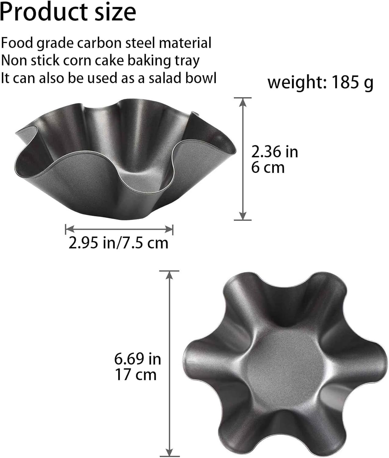 Skiennix Non-Stick Baking Bowls - Carbon Steel Tortilla Bowl Maker | 1 Pc Black Salad Bowl Pan