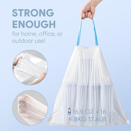 4 Gallon Trash Bags by [Brand Name] - Tear-Free Drawstring Garbage Liners | Unscented White, 80 Count