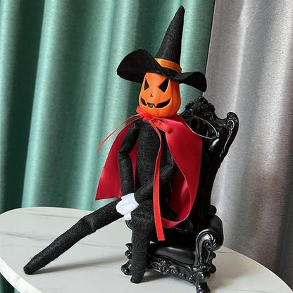 Danoni Halloween Pumpkin Elf Doll - Handmade Pumpkin Toy with Black Hat & Cape for Autumn Decor (Red)