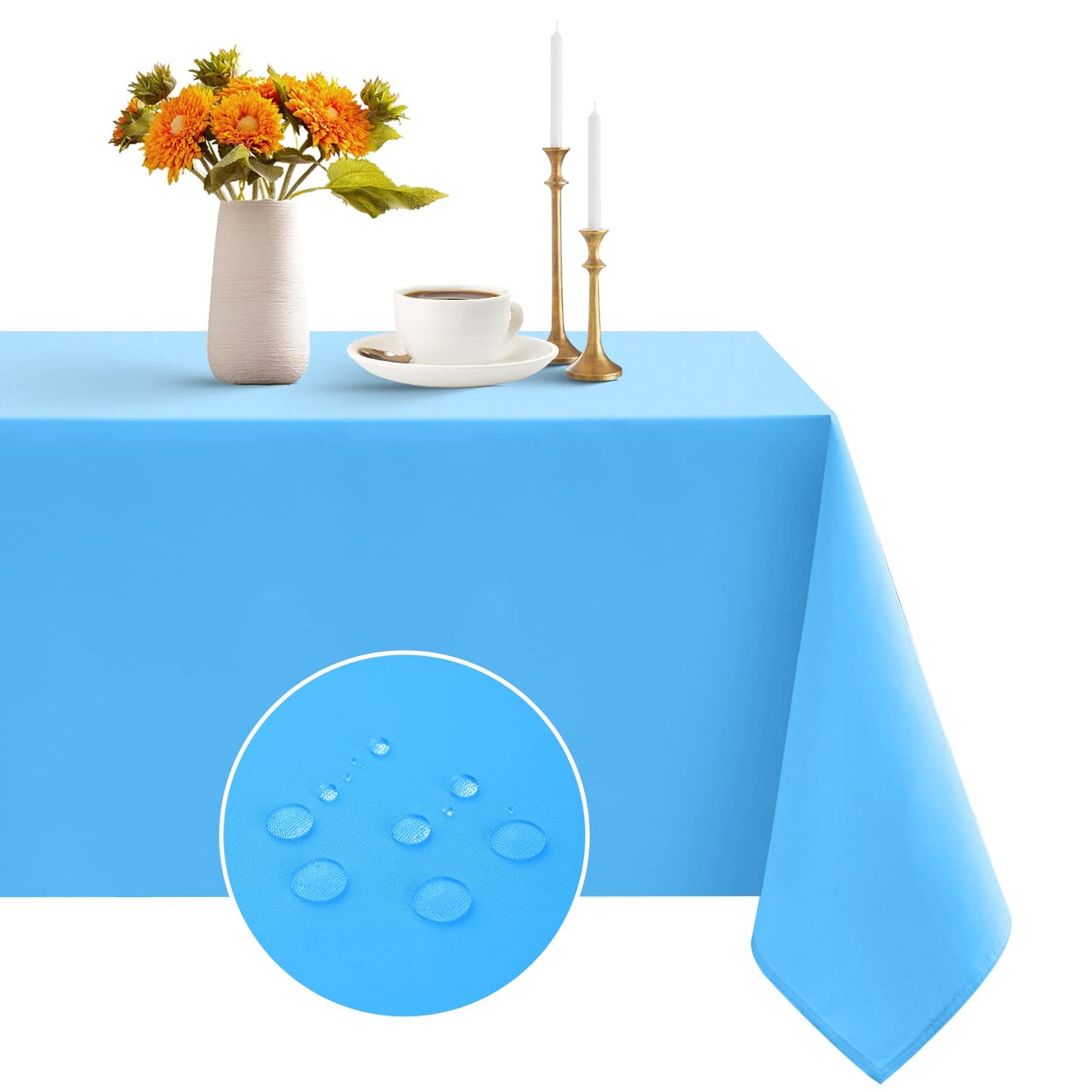 Romanstile Rectangle Tablecloth - Waterproof and Wrinkle Resistant Washable Polyester Table Cloth for Kitchen Dining/Party/Wedding Indoor and Outdoor Use (60 x 84 inch, Sky Blue)