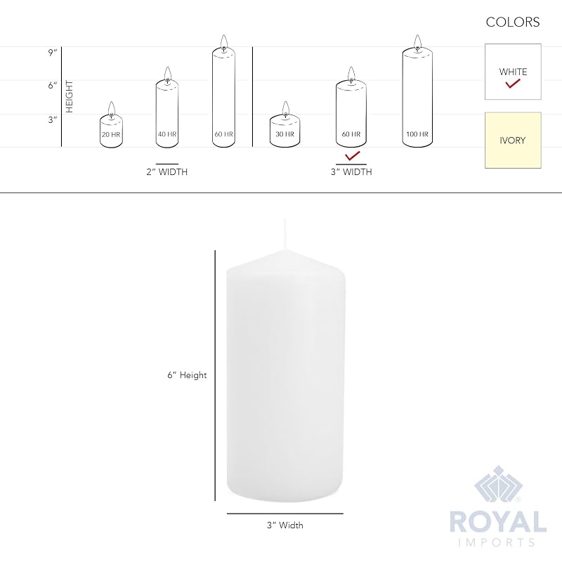 Royal Imports 3x6 Unscented White Pillar Candles Set of 12 (Variation: 12+3x6)