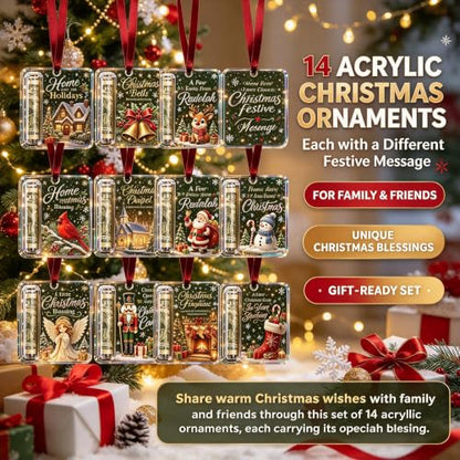 Christmas Cash Gift Ornament Set - Acrylic Holiday Money Holders with Santa Snowman Reindeer Designs