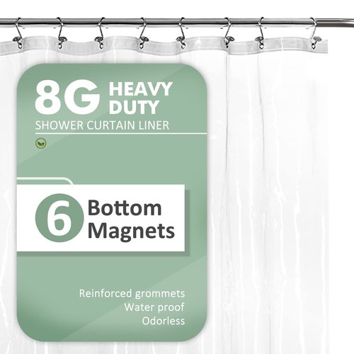 Barossa Design Shower Curtain Liner with 6 Magnets - Heavy Duty PEVA Plastic Shower Curtain for Bathroom, Waterproof Vinyl & See Through Bath Liner, Metal Grommets - Clear, 72x72