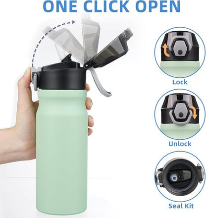 BJPKPK Stainless Steel Insulated Water Bottle - 18oz Reusable Thermal Flask with Straw Lid | Sage Color