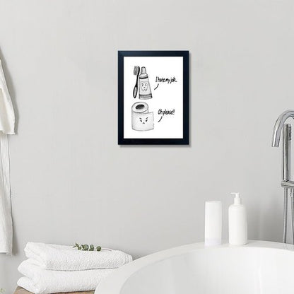 Boswaydeco Kids Bathroom Decor - Cute Black and White Wall Art Print | Funny Toilet Paper & Toothbrush Design