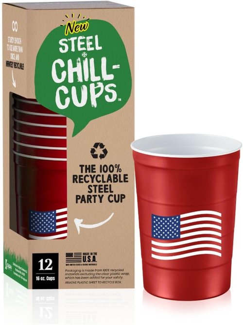 Flag Design 16 oz. Party Cups by [Brand Name] - Sturdy, Durable, Disposable & Recyclable | Patriotic Red, 12 Count