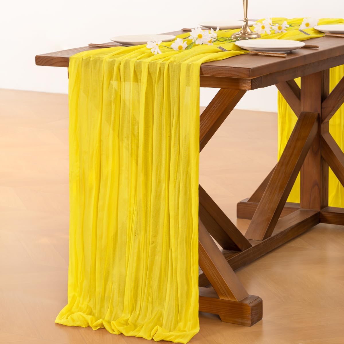 **Socomi Yellow Cheesecloth Table Runner - 120 Inch Rustic Boho Decor for Weddings, Parties & Events**