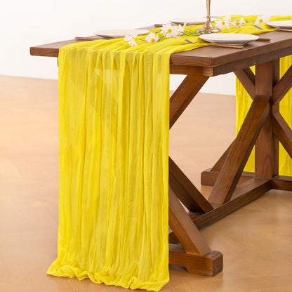 **Socomi Yellow Cheesecloth Table Runner - 120 Inch Rustic Boho Decor for Weddings, Parties & Events**