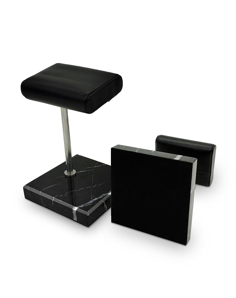 Marble Base Watch Display Stand with PU Leather Tray | Handcrafted Holder for Men’s Watches & Jewelry