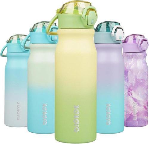 BJPKPK Stainless Steel Insulated Water Bottle - 25oz Reusable Thermal Flask with Straw Lid | Lime Color