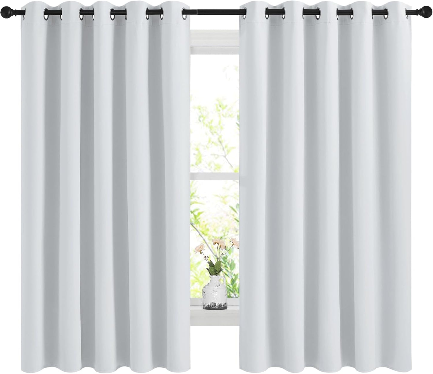NICETOWN Blackout Curtains - Noise Reducing Thermal Insulated Drapes, 66 x 60 Inch, Greyish White, 2 Panels