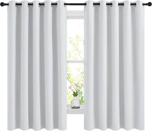 NICETOWN Blackout Curtains - Noise Reducing Thermal Insulated Drapes, 66 x 60 Inch, Greyish White, 2 Panels