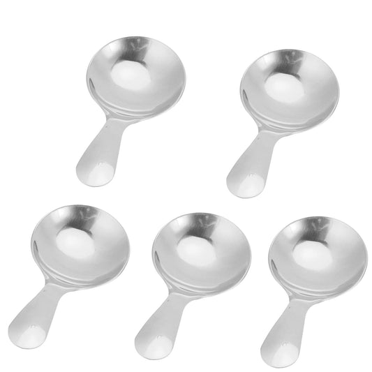 5PCS Ice Cream Scoop, Mini Silver Serve Spoon Stainless Steel Short Handle Spoon for Tea Coffee Dessert Sugar Condiment Kids Eating(Silver)