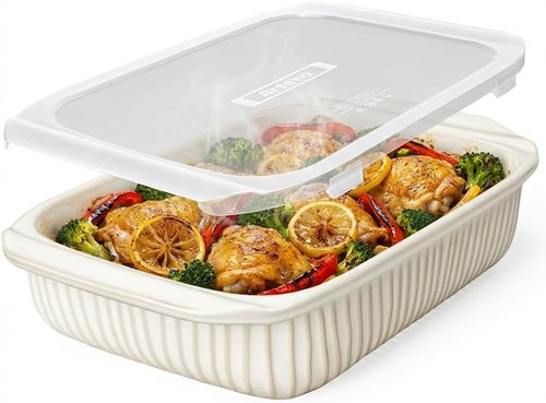 Artena Baking Dish - 5.1 Quart Casserole Dish With Handles | Deep White Ceramic Bakeware