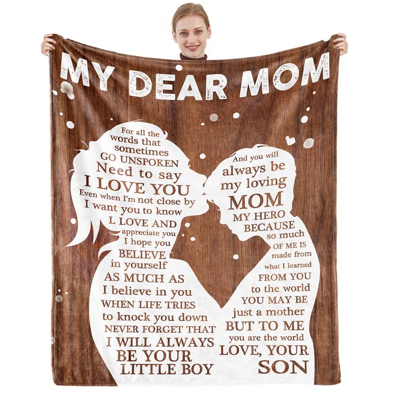 Mom Gifts from Son Christmas Blanket - Heartwarming Flannel Throw for Mom 50x60 with Wooden Accent Variation of Son to Mom Wood / 50x60