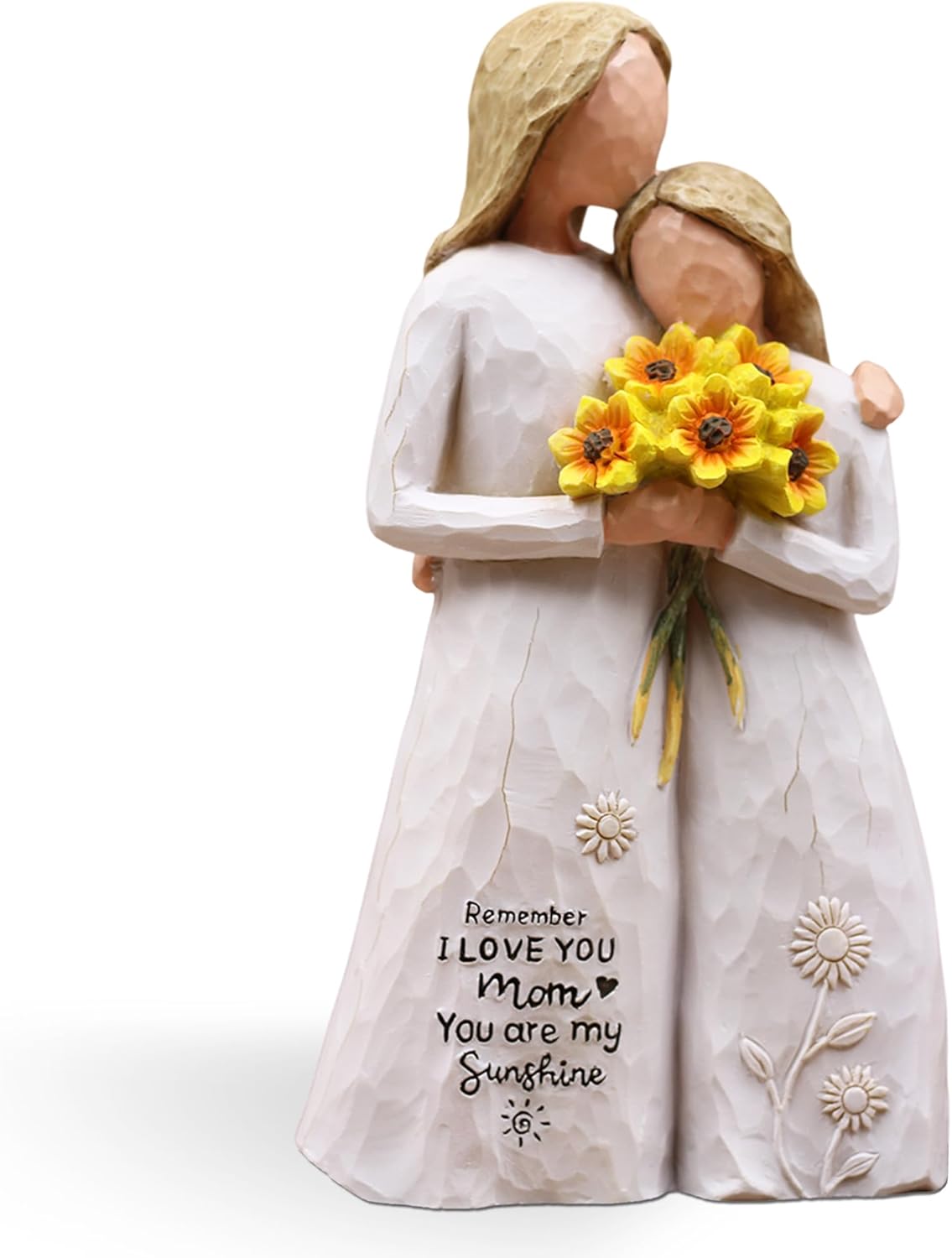 Regine Switzerland Hand-Painted Mother Daughter Figurine - 5.7" Resin Keepsake with Sunflowers for Mom's Birthday, Mother's Day, or Christmas
