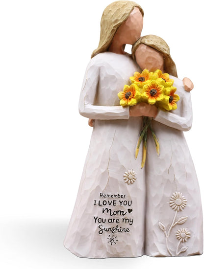 Regine Switzerland Hand-Painted Mother Daughter Figurine - 5.7" Resin Keepsake with Sunflowers for Mom's Birthday, Mother's Day, or Christmas