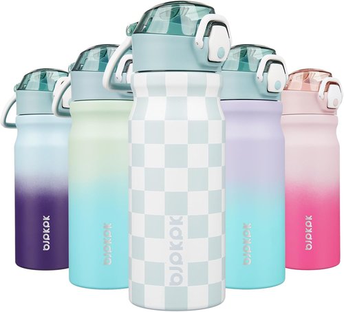 BJPKPK Stainless Steel Insulated Water Bottle - 18oz Reusable Thermal Flask with Straw Lid | Plaid Design